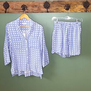 Piyama Peta Sleep Set Rattan Blue White Geometric Pajama Set XS  NEW